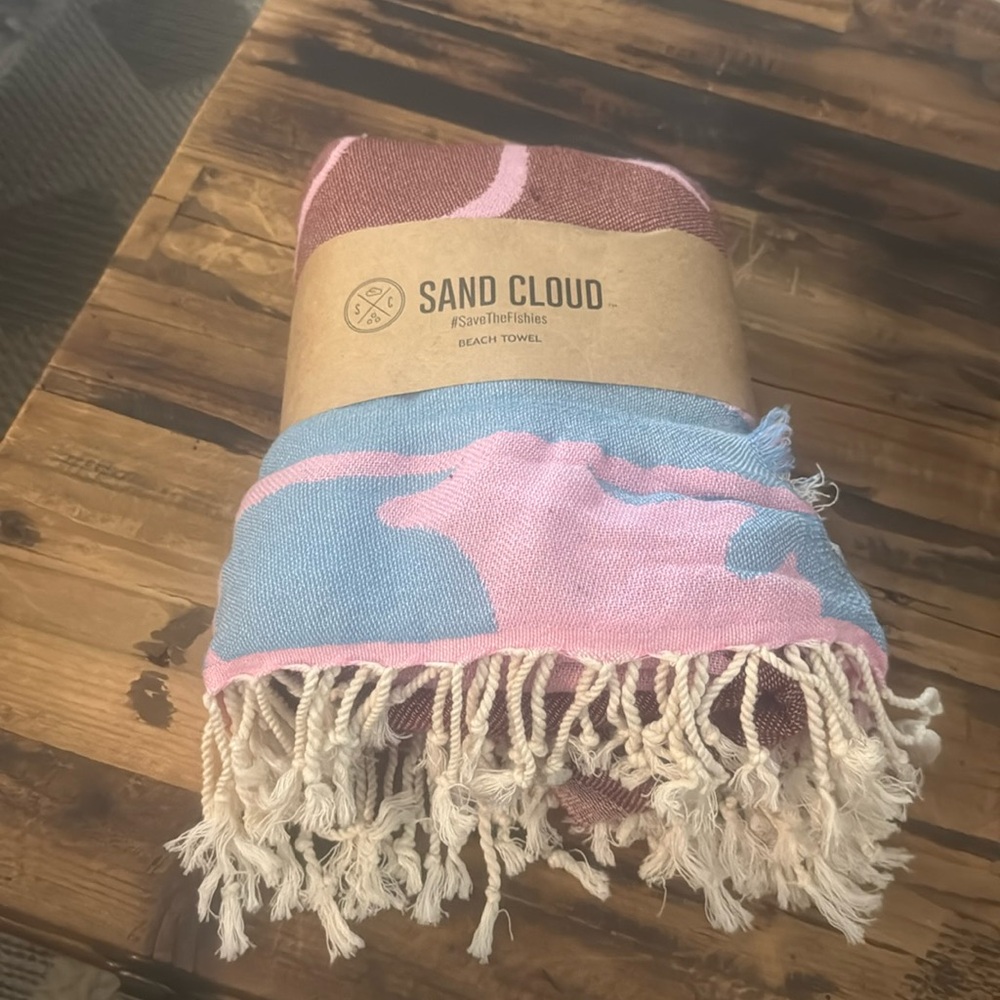 Sand Cloud Pink & Blue Beach Towel - Soft Organic Cotton Turkish Towel